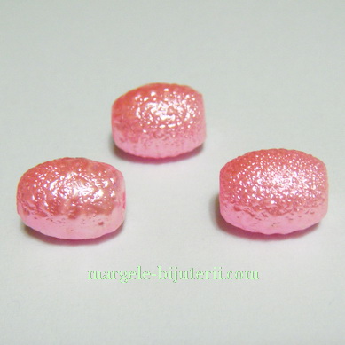 Perle sticla, stardust, ovale, roz-intens, 12x10mm