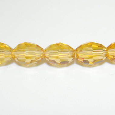 Margele sticla ovale, fatetate, coniac, 10x8mm