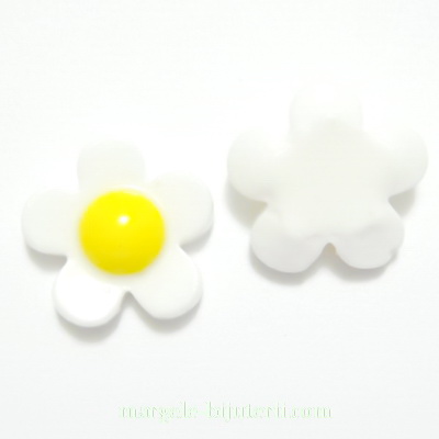 Cabochon plastic alb, floare 18mm, baza 10-11mm