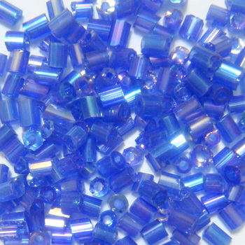 Margele tubulare transparente, albastre, AB, 3mm