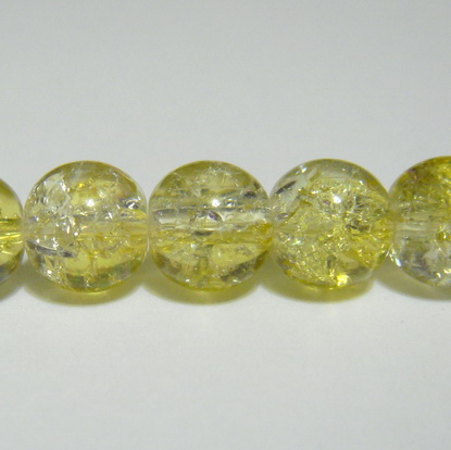 Margele sticla crackle, galben-alb, 8.6 mm