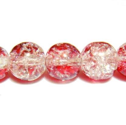 Margele sticla crackle, rosu-alb, 8.6 mm