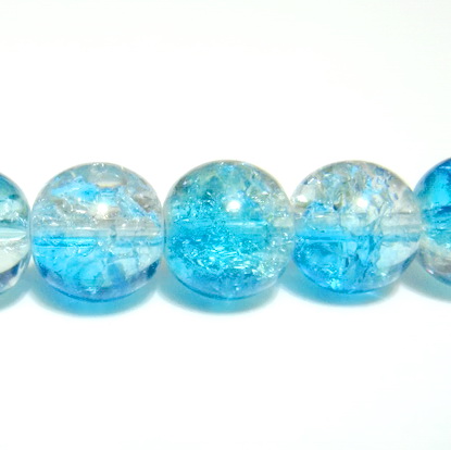 Margele sticla crackle, albastru-alb, 8.6 mm