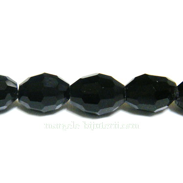 Margele sticla fatetate, negre, ovale, 8x6mm
