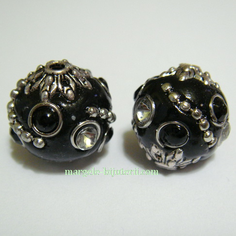 Margele indoneziene, negre, lucrate manual, 15x14mm