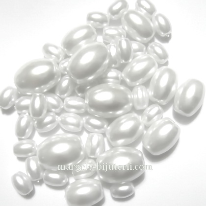 Mix perle sticla ovale albe