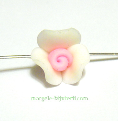 Margele polymer, floare alb cu roz, 12mm