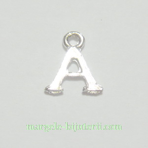 Pandantiv alfabet, argintiu inchis, 12x11x2mm, litera A