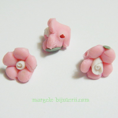 Margele portelan, floare roz, 9x7mm