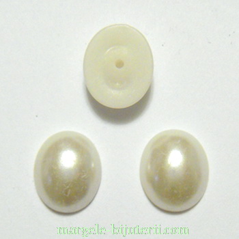 Perle plastic, cabochon, semigaurite, crem, 12x10x5mm