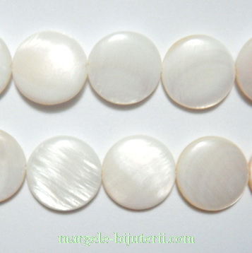 Perle sidef, plate, albe, 15x3mm