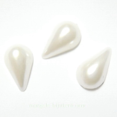 Cabochon plastic, imitatie perle, albe, lacrima 13x8x4mm