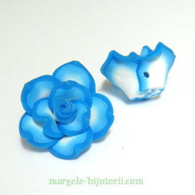 Margele polymer, floare bleu cu alb, 20x20x10mm
