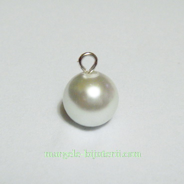 Perle sticla, semigaurite, albe, 8mm