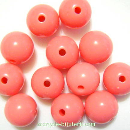 Margele plastic, sferice, roz, 10mm