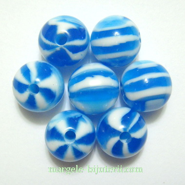 Margele rasina, albastre cu insertii albe, 10mm