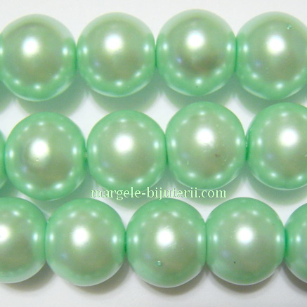 Perle sticla, verde-pal, 14mm