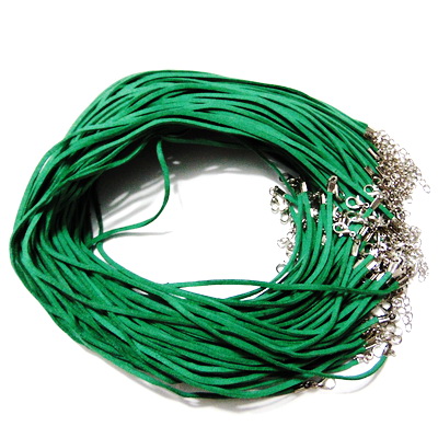 Snur faux suede, 3x1.5mm, verde, cu inchizatoare, 45 cm