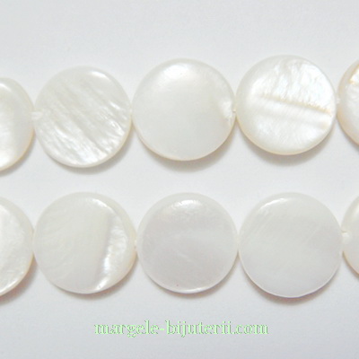 Perle sidef, plate, alb, 10x3mm