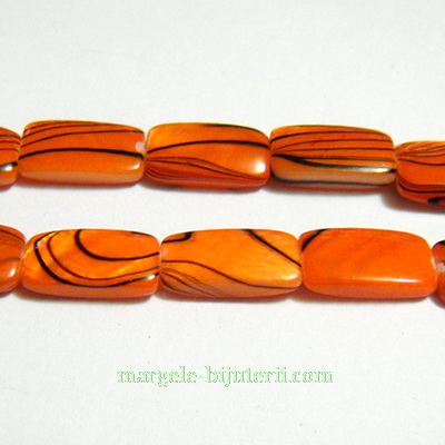 Perle sidef, plate, dreptunghiulare, portocalii, 14x8x3mm