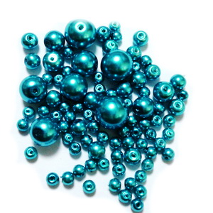 Mix perle sticla, turcoaz inchis, 4-12 mm