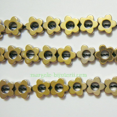 Hematite nemagnetice, vopsite aurii, floricele 6x2mm