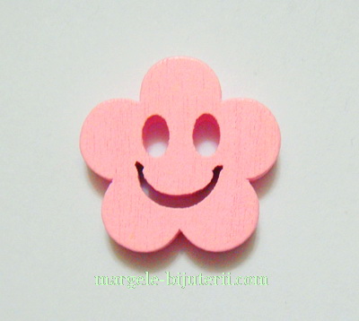 Floare lemn, smile, roz, 14x4mm 1 buc
