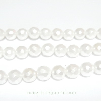 Perle stil Mallorca, albe, fatetate, 6 mm 1 buc