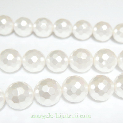Perle stil Mallorca, albe, multifete, 10 mm 1 buc