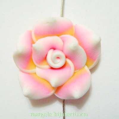 Margele polymer, floare roz cu alb, 20x20x10mm
