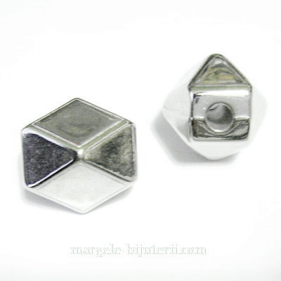 Margele plastic, placate argintiu( CCB), hexagonale, 21x21x21mm 1 buc