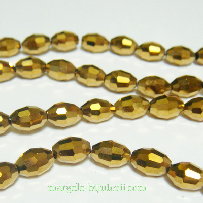 Margele sticla aurii-metalizate, ovale, 8x6mm 1 buc