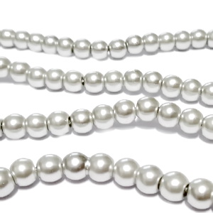 Perle sticla, argintii, 6mm 10 buc