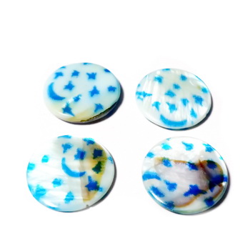 Perle plate sidef alb cu bleu, 30x3mm-urme usoare de prelucrare si pete 1 buc