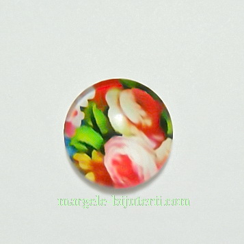 Cabochon sticla, 12mm, cu flori, model 47 1 buc
