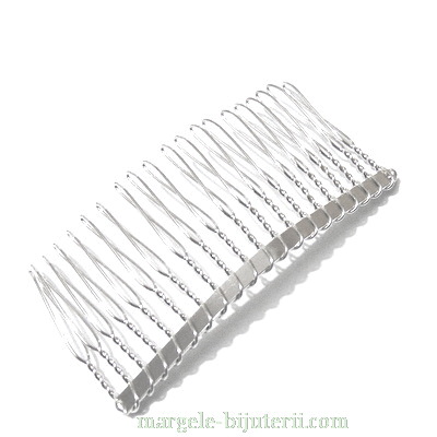 Pieptene argintiu inchis, metalic, 73x38mm 1 buc
