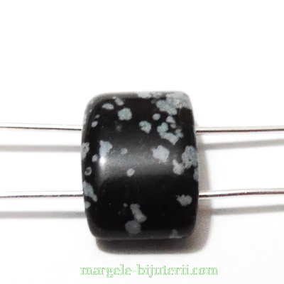 Obsidian fulg de nea, cu 2 orificii, semirotund, 16x11x7mm