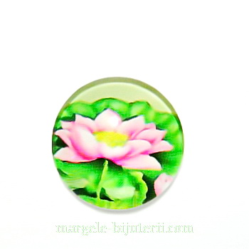 Cabochon sticla, cu flori, 16mm, model 23 1 buc