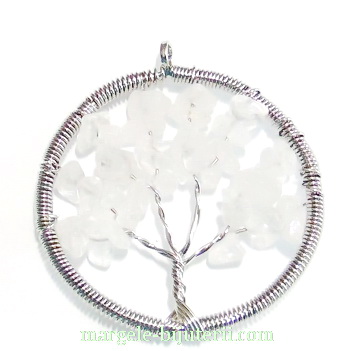 Pandantiv rotund, cu chips opal, copacul vietii, 55x50x3.5mm