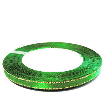 Satin verde cu fir lurex auriu, 7mm, rola 22 metri 1 buc