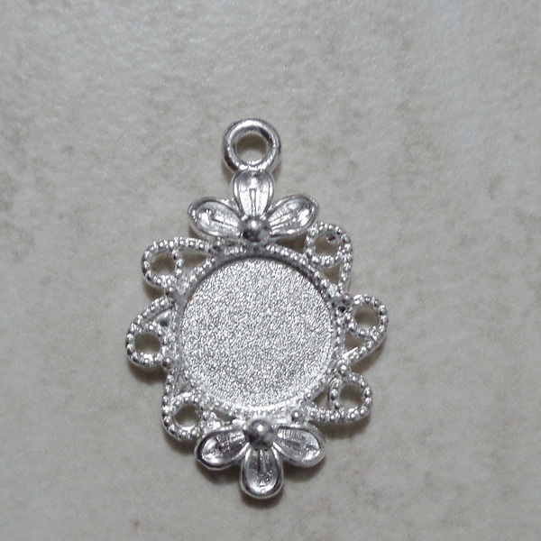 Baza cabochon, argintiu, pandantiv, 30x21mm, interior 12mm 1 buc