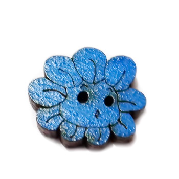 Nasturi lemn cu desen floare albastra, 20x18x3mm 1 buc