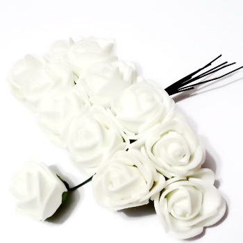 Trandafiri din latex alb, 22x18mm-legatura 12 buc 1 set