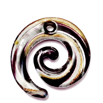 Pandantiv Murano, negru cu argintiu, auriu si alb, spirala 49x46x6mm 1 buc