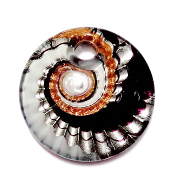 Pandantiv Murano, cu desen spirale, negru cu argintiu, auriu si alb,  45x10mm