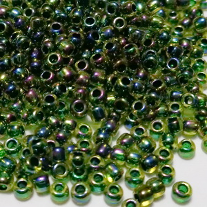 Margele TOHO, rotunde  11/0 : Inside-Color Rainbow Jonquil/Forest Green-Lined 20 g