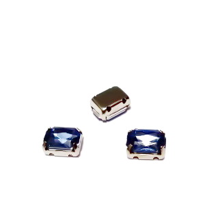 Margele montee rhinestone, plastic, albastre, dreptunghiulare, 8x6x4mm