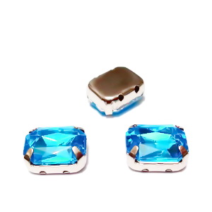 Margele montee rhinestone, plastic, bleu, dreptunghiulare, 10x8x4.5mm
