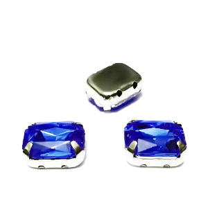Margele montee rhinestone, plastic, albastru-cobalt, dreptunghiulare, 10x8x4.5mm