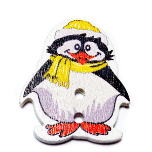 Nasturi lemn, pinguin cu fular galben, 29x25x2.5mm 1 buc